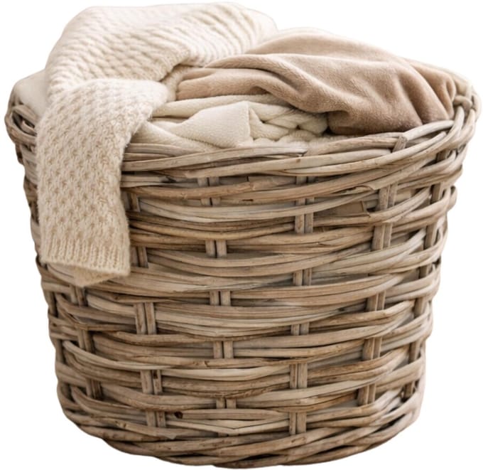 Mega Collections opbergmand Koudum - rotan - D30 x H23 cm - lichtbruin/grijs