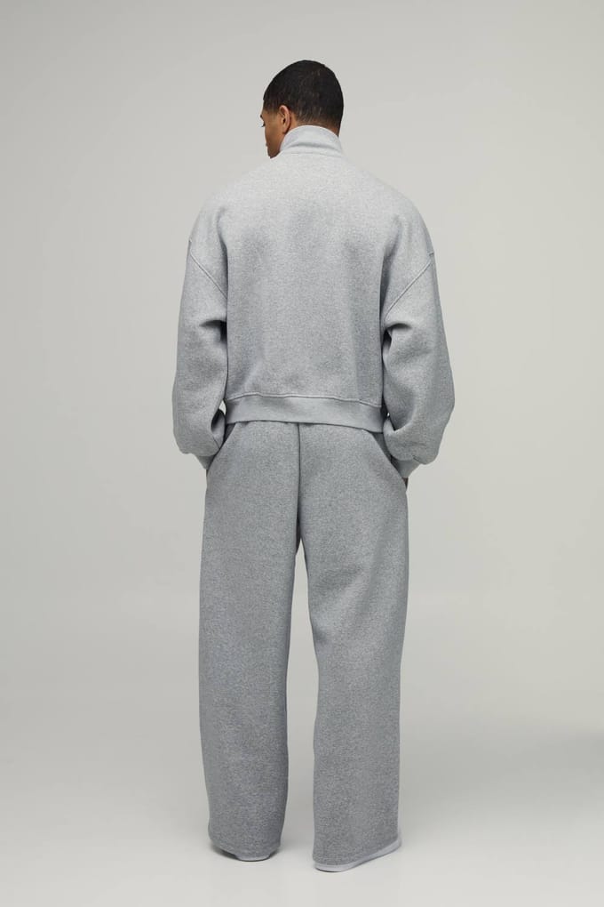Oversized Ruime Slouchy Kwart Rits Tunnelhals Trainingspak | Grey Marl | Size Medium