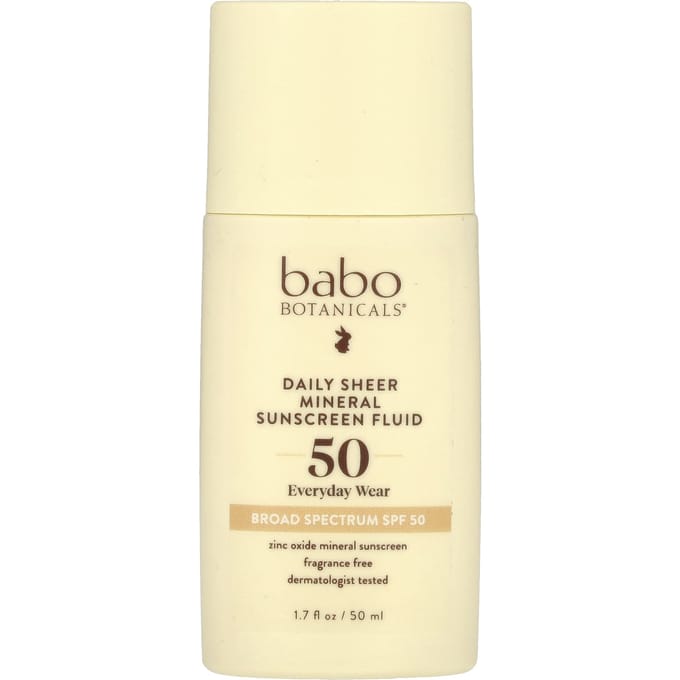 Babo Botanicals, Daily Sheer Fluid Mineral Sunscreen 50, sans parfum, 1,7 fl oz (50 ml) beige