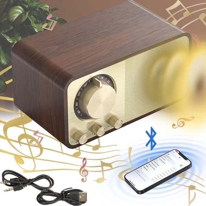Retro radio - TENZHVXI® - Draagbaar - Hout - Bluetooth 5.0 - 1800 mA - 5W luidspreker - Bruin/goud