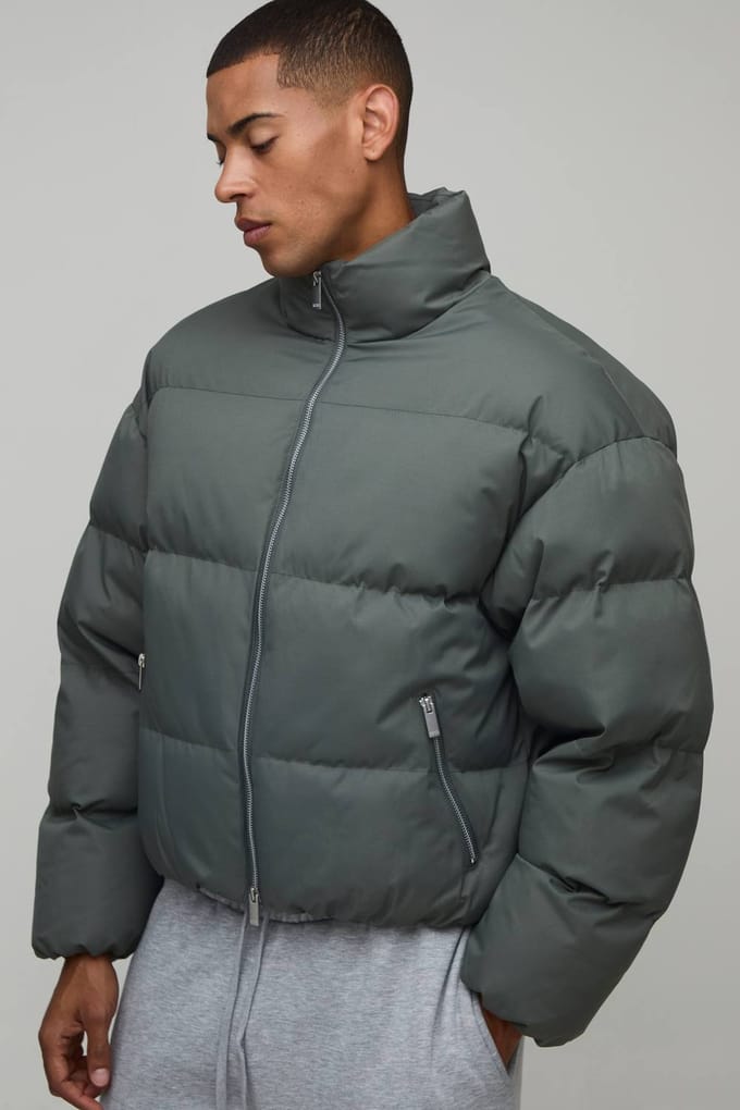 Heren Boxy Fit Essential Midweight Gewatteerde Puffer Jas Met Col | Olive | Size Medium