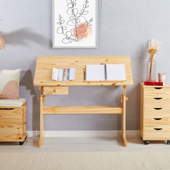 Kinderbureau FLEXI, in hoogte verstelbaar, in de kleur naturel
