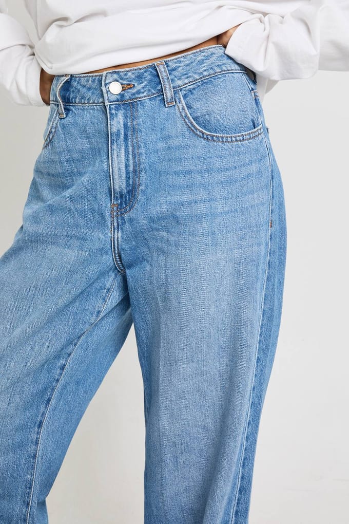 boohoo Dames Basics Hoge Taille Rechte Pijp Jean | Medium Blauw | Maat: 8/32L