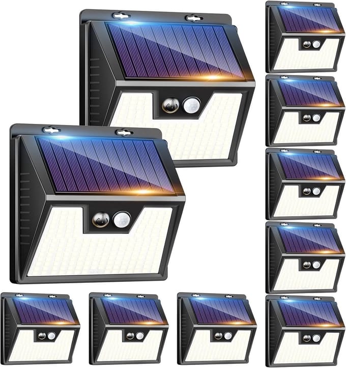 Solar LED Buitenverlichting met Bewegingssensor, 10 Stuks, 3 Modi, Waterdicht IP65, Ideaal voor Tuin en Terras