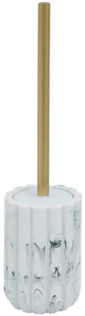 Marby WC-borstel Set Wit - Marmerlook - Polyresin - Diameter 10,5 cm x Hoogte 42,3 cm - Toiletborstel met houder