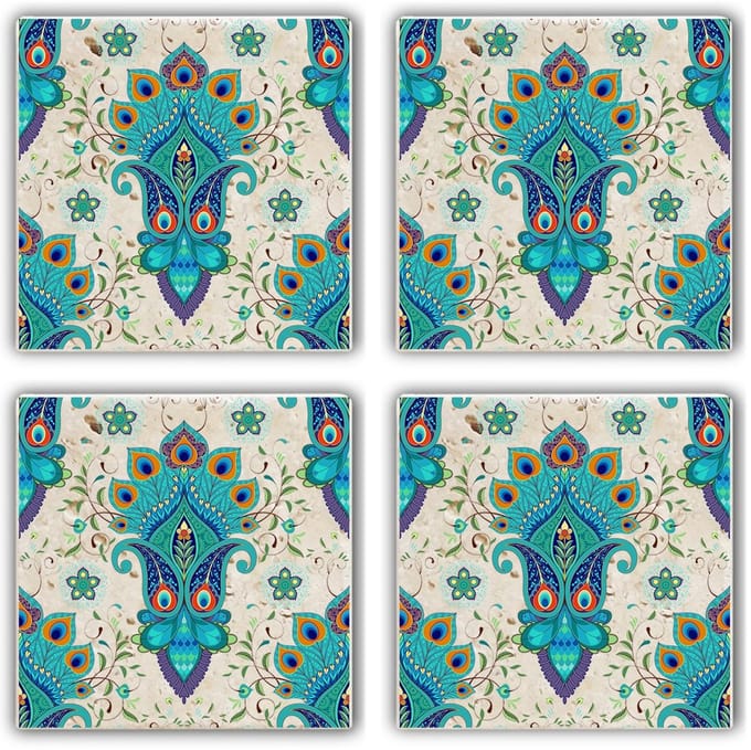 Asir - Onderzetter (4 stuks) - Veelkleurig - 10 x 10 x 1 cm