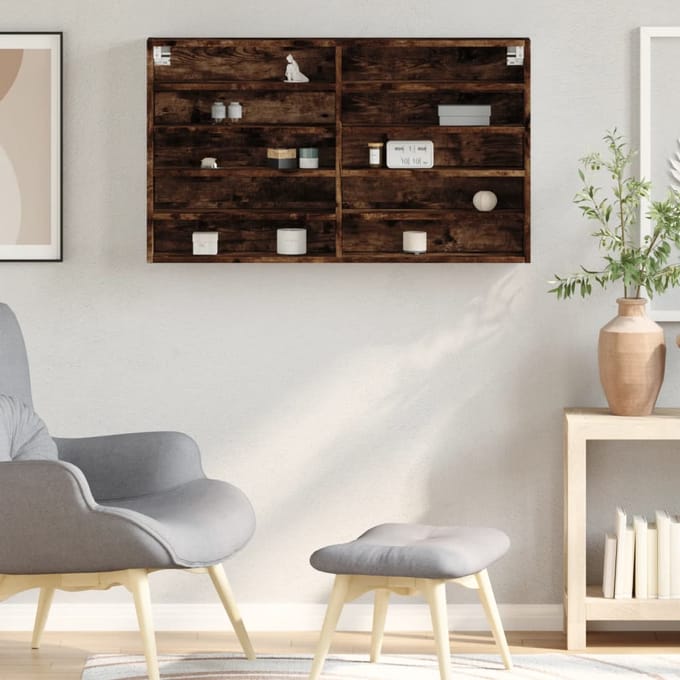 vidaXL - Vitrinekast - 100x15x58 - cm - bewerkt - hout - gerookt - eikenkleurig