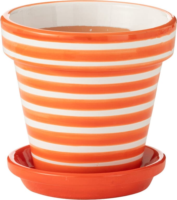 J-Line bloempot Granada Stripes Handmade + Painted - keramiek - oranje - small - Ø 21 cm