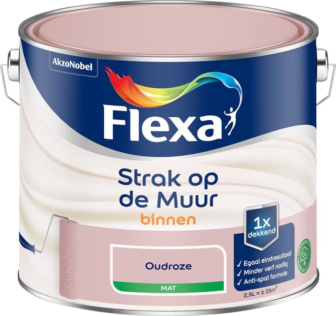 Flexa Strak Op De Muur Muurverf - Mat - Oudroze - 2,5l