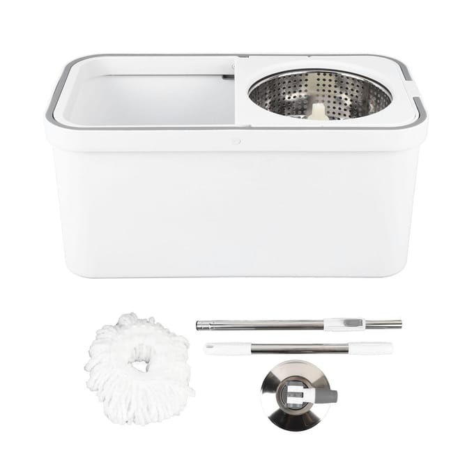 Seau à Mopette Rotative avec Essoreuse Set Mopette Rotative à 360 Degrés Système de Nettoyage de Sol avec Microfibre white