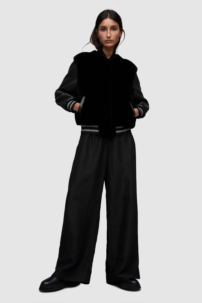 AllSaints Margot Baseball Jkt Black Größe: L | Bomberjacken Outlet | Damen | Schwarz