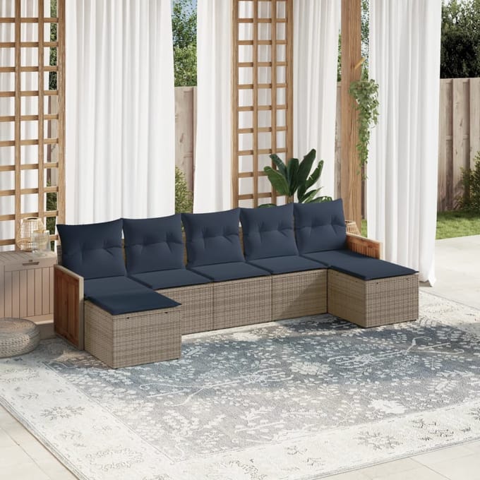 vidaXL - 7-delige - tuinbankset - met - kussens, - grijs - polyrotan