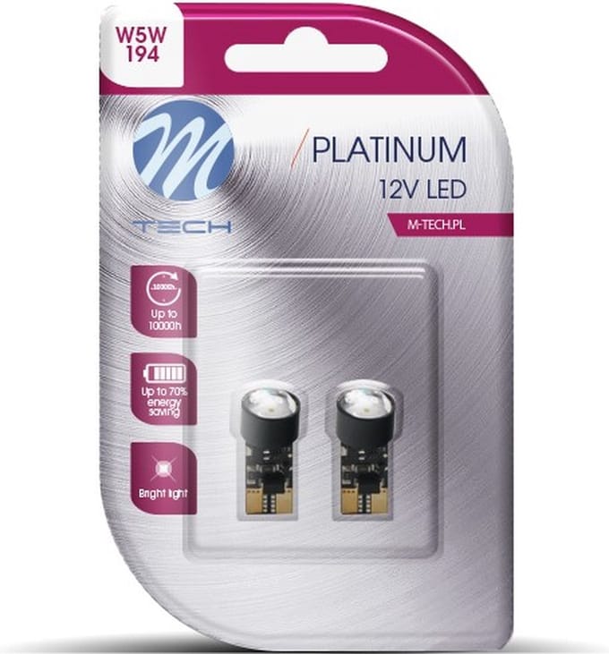 M-Tech LED W5W 12V - Platinum - 1x Led diode - Canbus - Wit - Set