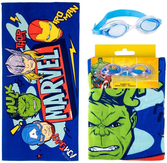 Marvel Avengers Strandlaken met Zwembril Set – 70x140 cm – Polyester – Strandlaken Kind Jongens