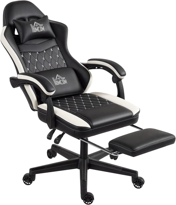 HOMCOM Gamestoel Polyester, Staal 65L x 64B x 118-128H cm Zwart