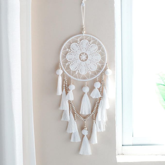 Handgemaakte Dromenvanger Feeënlichtjes Decoratie Ornament Huis Auto white