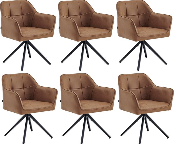 Colenis® - Pearl Eetkamerstoel - Set Van 6 - Cognac - Microfiber Stof - Microvezel - Industrieel