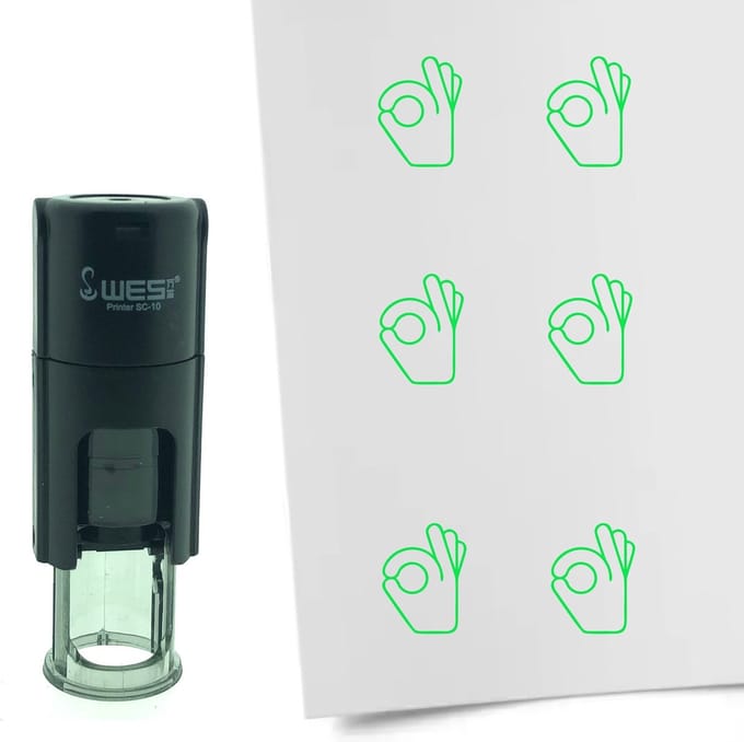 CombiCraft Stempel OK hand gebaar 10mm rond - Groene inkt