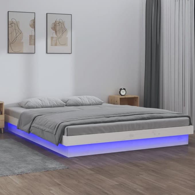 vidaXL - Bedframe - LED - massief - hout - wit - 120x190 - cm