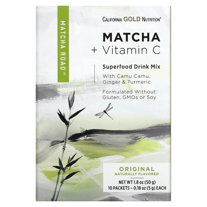 California Gold Nutrition, Matcha Road, Matcha + Vitamine C, Origineel, 10 stuks