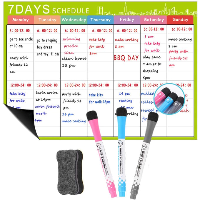 Magnetische droog uitwisbare kalender, whiteboard koelkastmagneet, flexibele dagelijkse berichtstickers met 3 borden style 2 wit