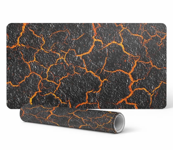 Antislip bureauonderlegger met print van gebarsten lava, 90x45 cm