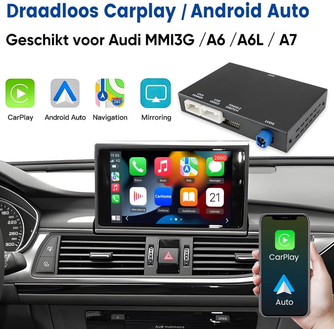 Autoradio CarPlay-module Geschikt voor Audi MMI3G A6 A6L A7 Draadloos CarPlay, Android Auto plug-and-play