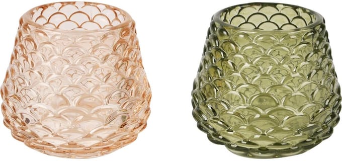 Dekoratief | Theelichthouder, groen/goud, glas, 7x7x7cm, set van 2 stuks | A255519