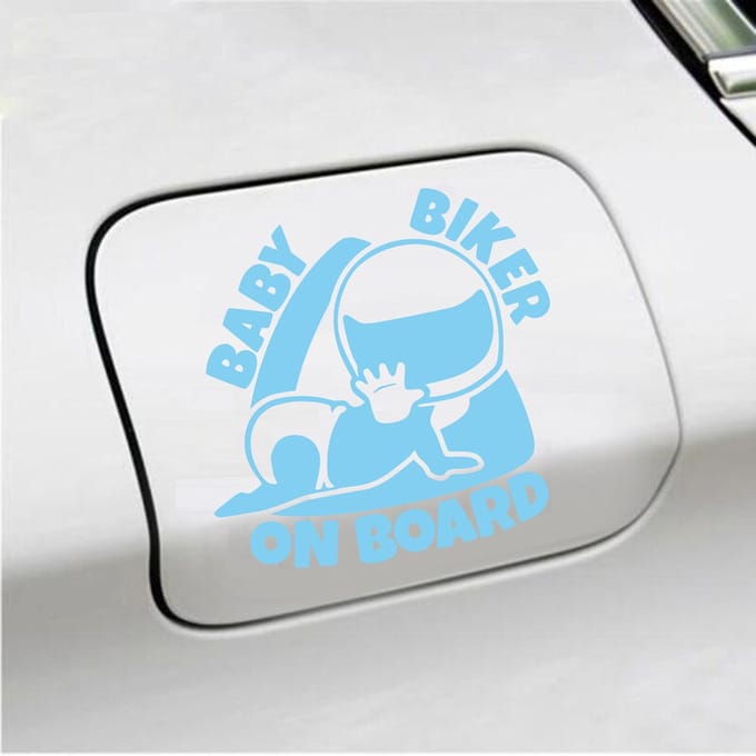 Bumpersticker - Baby Biker On Board - 12 X 12 - Licht Blauw