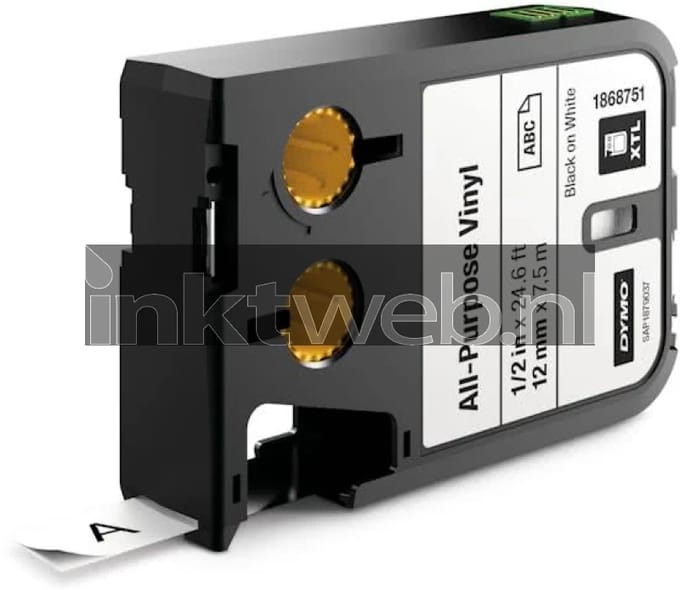 DYMO XTL multifunctionele labels van vinyl | 12 mm x 7 m | zwart op wit