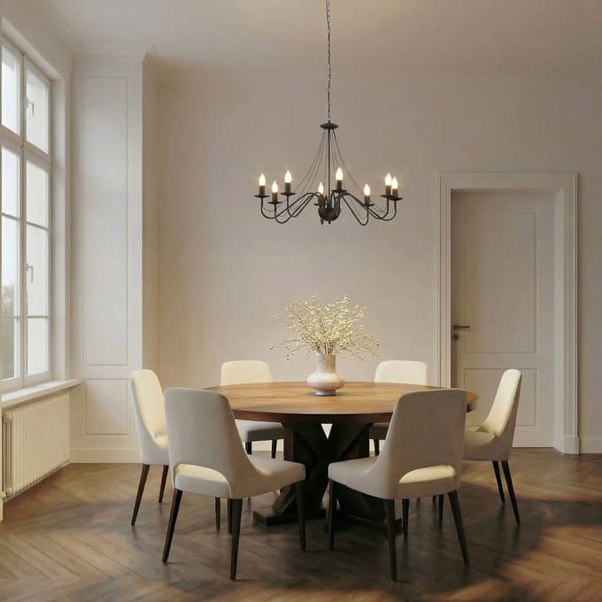 HELAM Kroonluchter Malbo, zwart, metaal, 8-lamps, E14