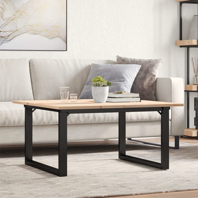vidaXL - Salontafel - O-frame - 80x80x45 - cm - massief - grenenhout - en - staal