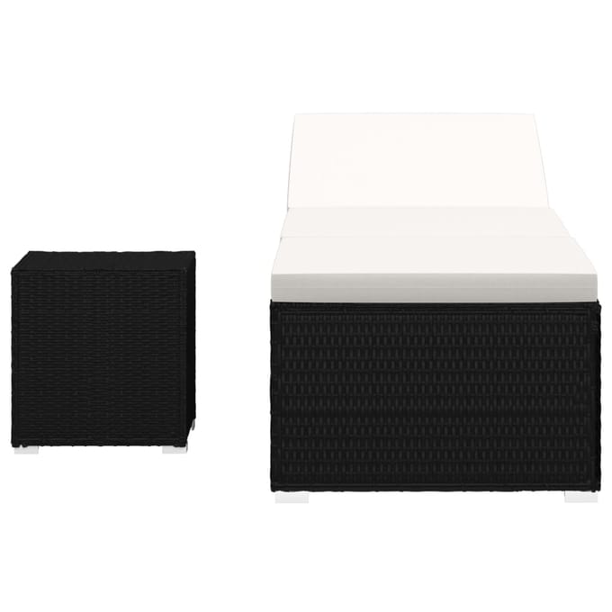 vidaXL - Ligbed - met - kussen - en - theetafel - poly - rattan - crèmewit