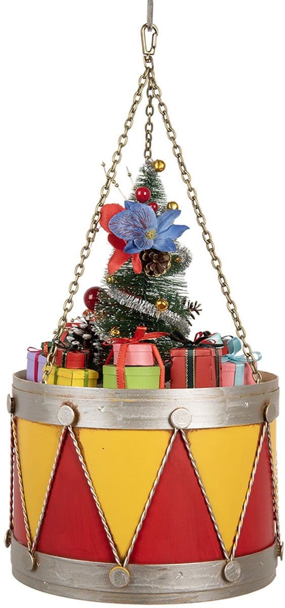 Clayre & Eef Decoratie Beeld Trommel Ø 21x34/43 cm Geel Rood Metaal
