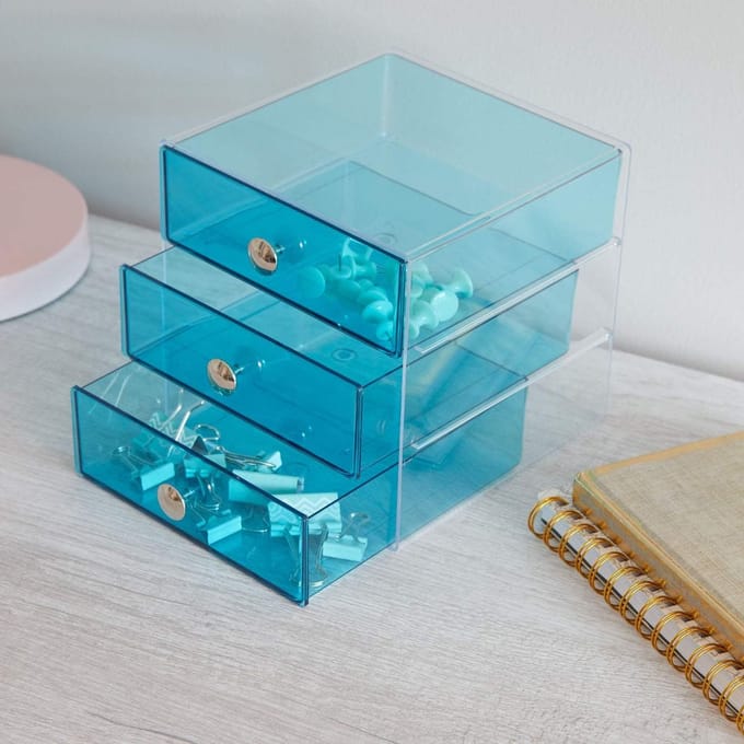 Famanu – Make-up organizer met 3 laden, compacte kunststof lade-oplossing