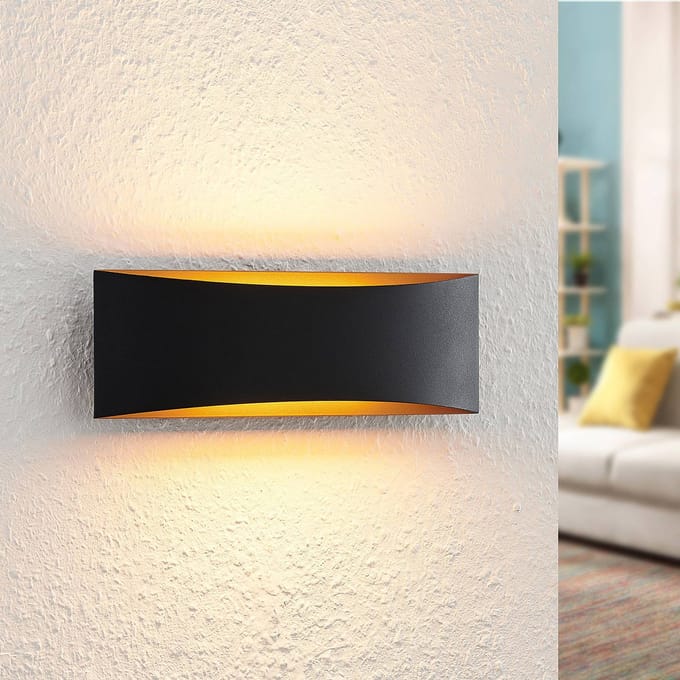 Arcchio LED wandlamp Jelle, 27 cm, zwart/goud, omhoog/omlaag