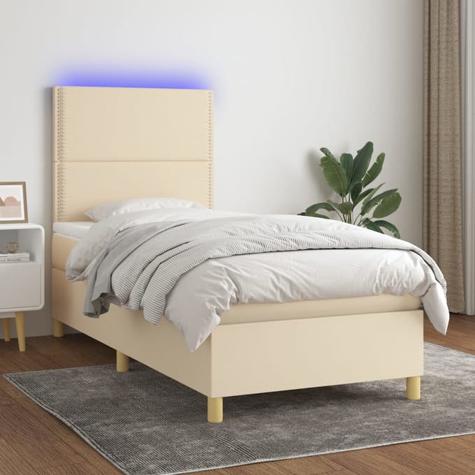 vidaXL - Boxspring - met - matras - en - LED - stof - crèmekleurig - 80x200 - cm