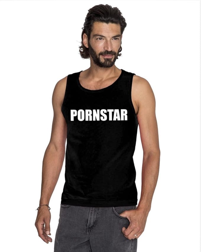 Pornstar tekst singlet shirt/ tanktop zwart heren S