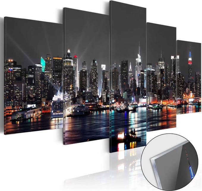 Afbeelding op acrylglas - Skyline in het donker, Grijs, 5luik