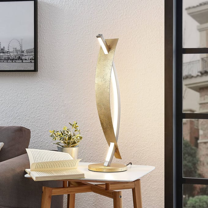 Lucande LED tafellamp Marija, goudkleurig, dimbaar, 62 cm