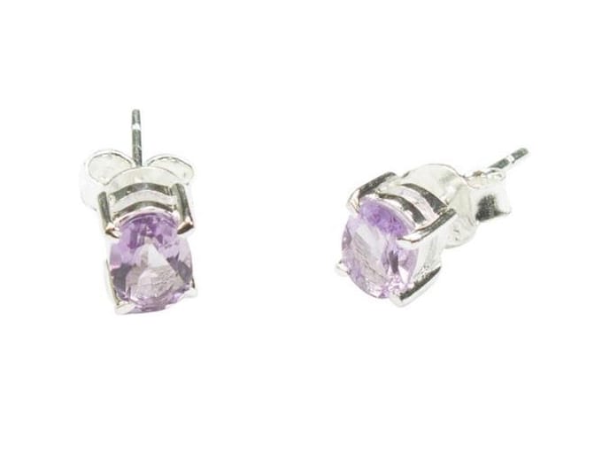 Zilveren knop oorbellen Amethist 925 zilver