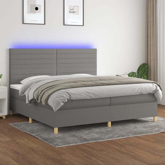 vidaXL - Boxspring - met - matras - en - LED - stof - donkergrijs - 200x200 - cm