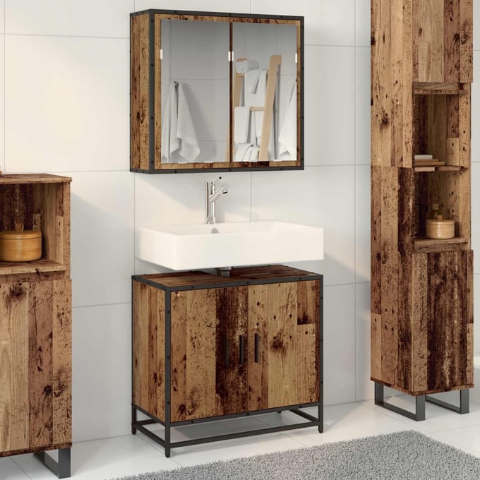 vidaXL - Badkamermeubel - Set - 2 - st - Oud - Hout - Bewerkt - hout
