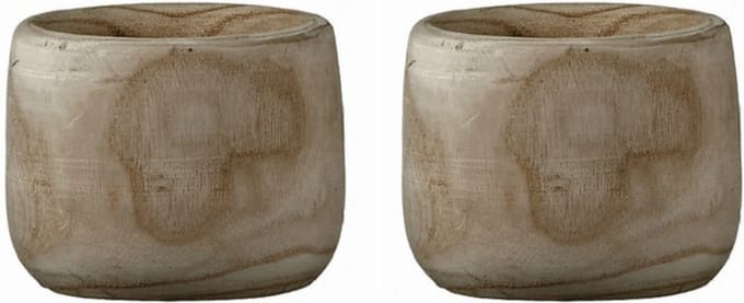 Mica Decorations Bloempot - 2x - hout - voor binnen en buiten - 14 cm - Plantenbak