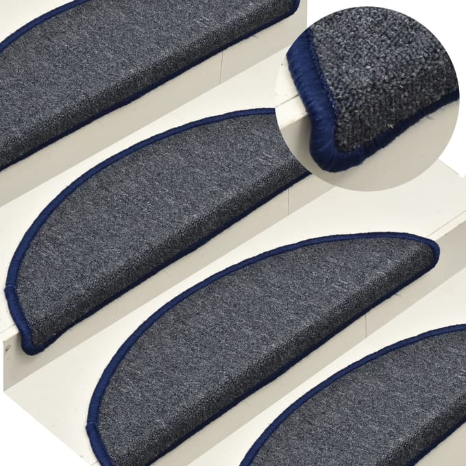 vidaXL - Trapmatten - 15 - st - 56x17x3 - cm - donkergrijs - en - blauw - halfrond