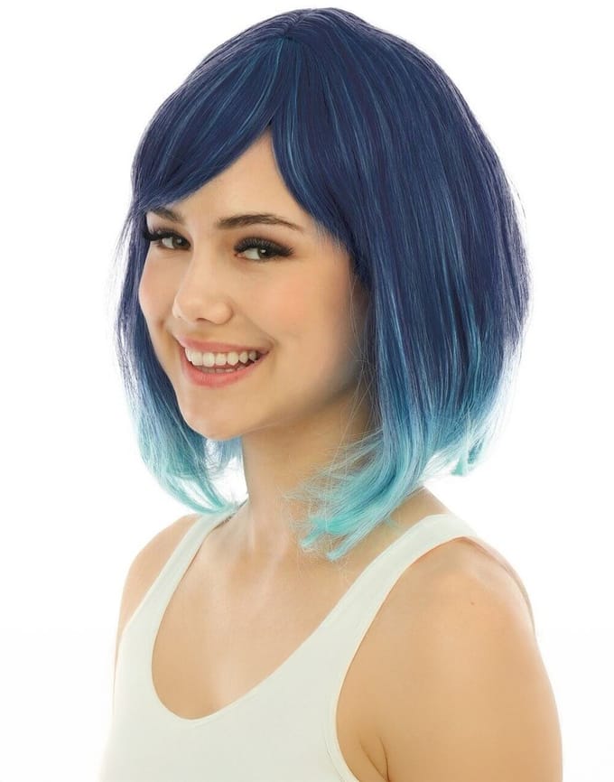 PTIT CLOWN - Luxe blauwe tie and dye halflange pruik voor volwassenen