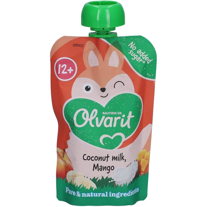 Olvarit Knijpfruit Kokosmelk Mango - Baby smoothie met tropisch fruit en kokosmelk voor kinderen - 100 gram
