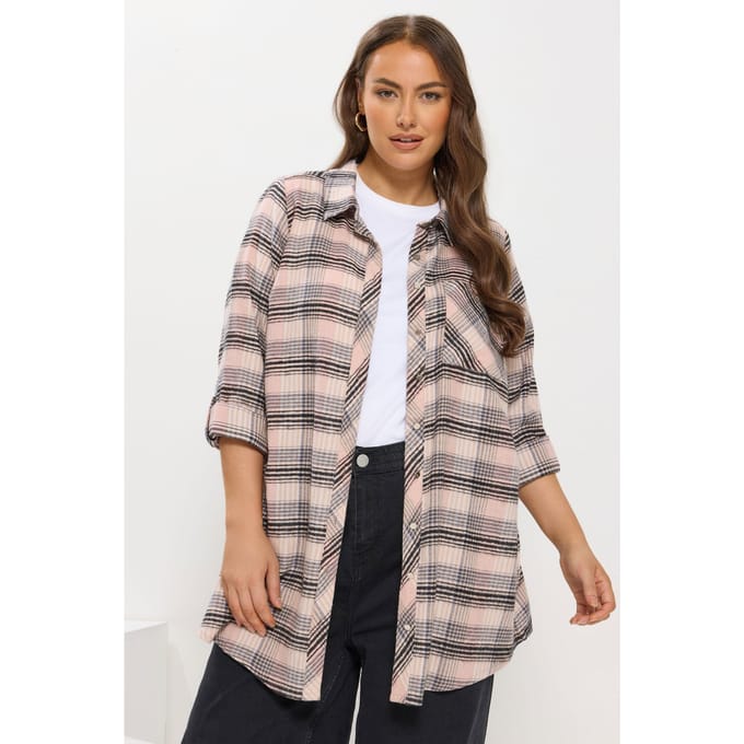 Yours Roze Geruit Boyfriend Shirt Size 44