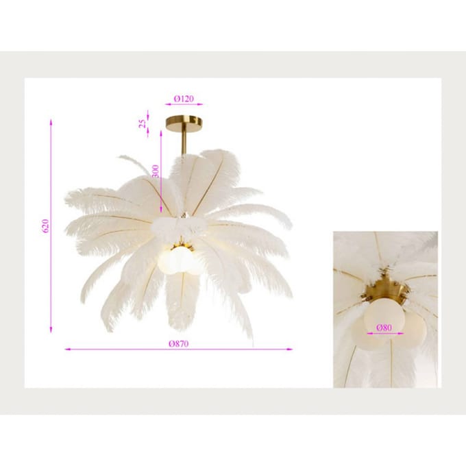KARE hanglamp Feather Palm, wit, veren, Ø 87 cm, G9