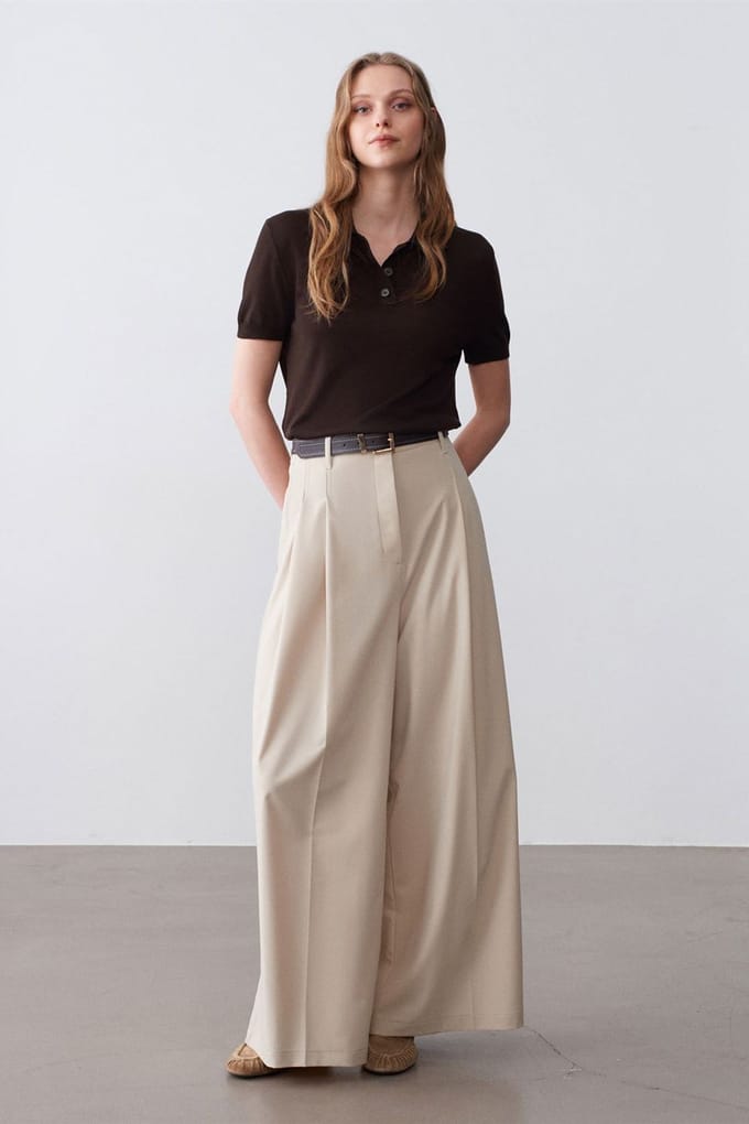 Vrouwen Hoge Taille Wijde Pijpen Crêpe Broek